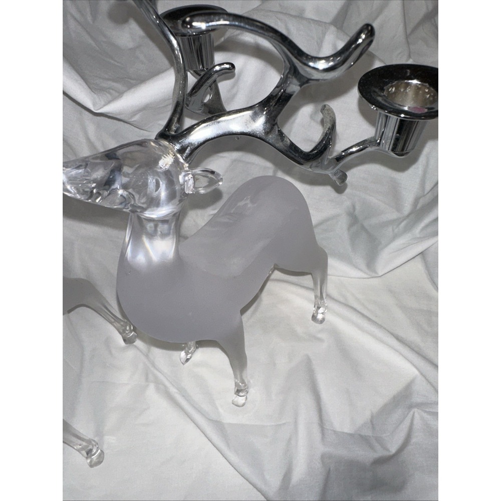 Frosted Acrylic Reindeer Candle Holder w/ Chrome Antlers Holiday Decor (2) - Picture 3 of 7